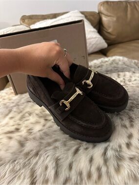 Steve Madden Brown Suede Loafers with Gold Bit